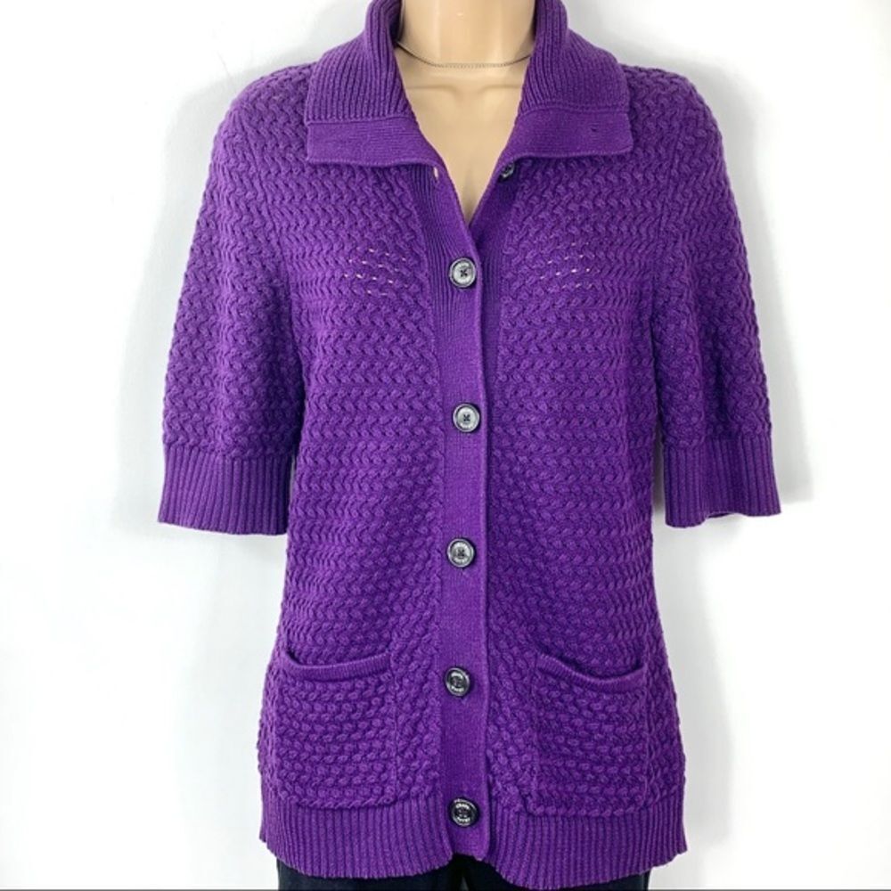 Chaps Purple Cable‎ Knit Cardigan Sweater M